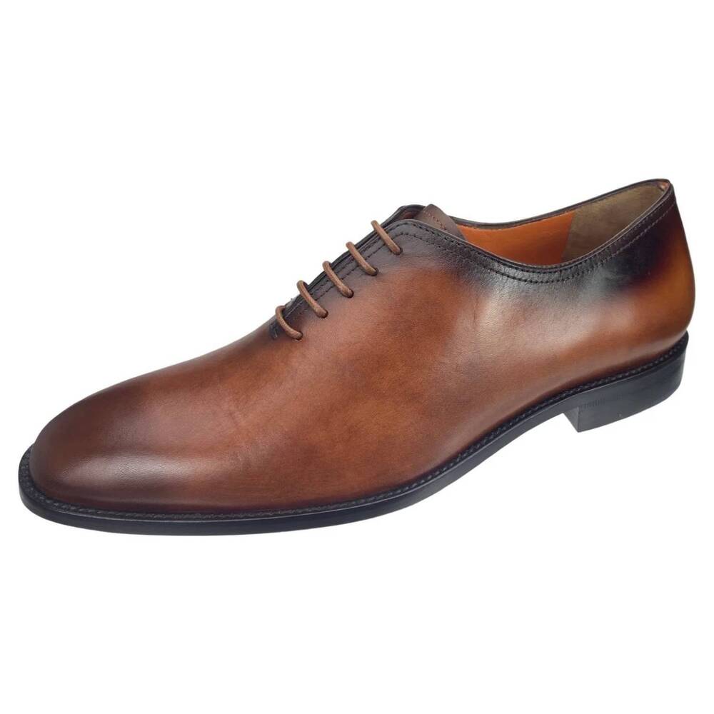 NEW PETER HUBER men's revival plain toe oxford shoes in brown